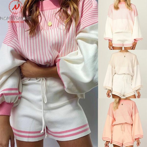 women's tracksuits fashion women striped print casual loose 2 piece drawstring design high waist shorts+o-neck long sleeve pullovers to, Gray
women's tracksuits fashion women striped print casual loose 2 piece drawstring design high waist shorts+o-neck long sleeve pullovers to, Gray