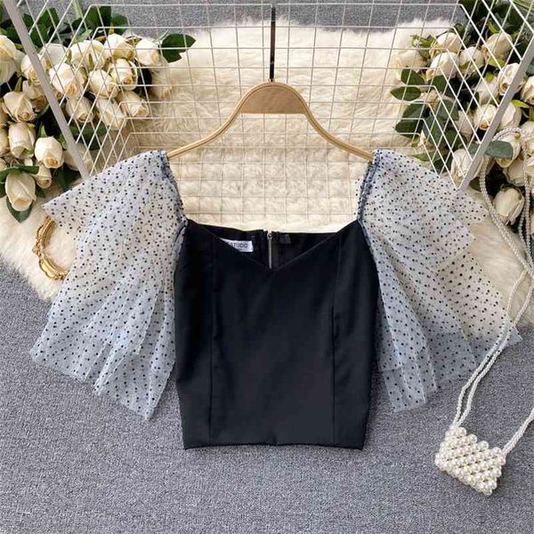 women sweet style mesh spliced shirt short sleeve square collar slim fashion spring summer 11b759 210525, White
women sweet style mesh spliced shirt short sleeve square collar slim fashion spring summer 11b759 210525, White
