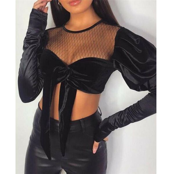 women's t-shirt vintage mesh hollow crop women puff sleeve t shirt front bow slim fit black streetwear, White
women's t-shirt vintage mesh hollow crop women puff sleeve t shirt front bow slim fit black streetwear, White