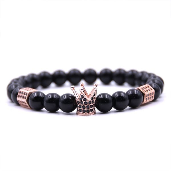 70% off 8mm turquoise bracelet micro with zircon natural stone bracelet rose gold crown, Black 
70% off 8mm turquoise bracelet micro with zircon natural stone bracelet rose gold crown, Black