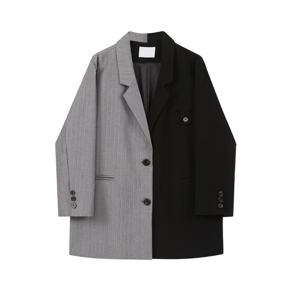 stitching design sense suit jacket women's spring 2021 loose contrast color western-style suits & blazers, White;black
stitching design sense suit jacket women's spring 2021 loose contrast color western-style suits & blazers, White;black