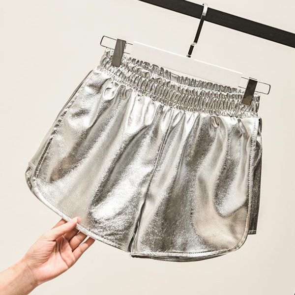 women's shorts silver pu leather casual womens summer 2021 fashion nightclub high waist loose streetwear, White;black
women's shorts silver pu leather casual womens summer 2021 fashion nightclub high waist loose streetwear, White;black