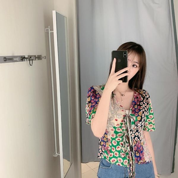 women's blouses & shirts summer vintage womens and short sleeve sunflower floral blouse women tie front casual ladies, White
women's blouses & shirts summer vintage womens and short sleeve sunflower floral blouse women tie front casual ladies, White