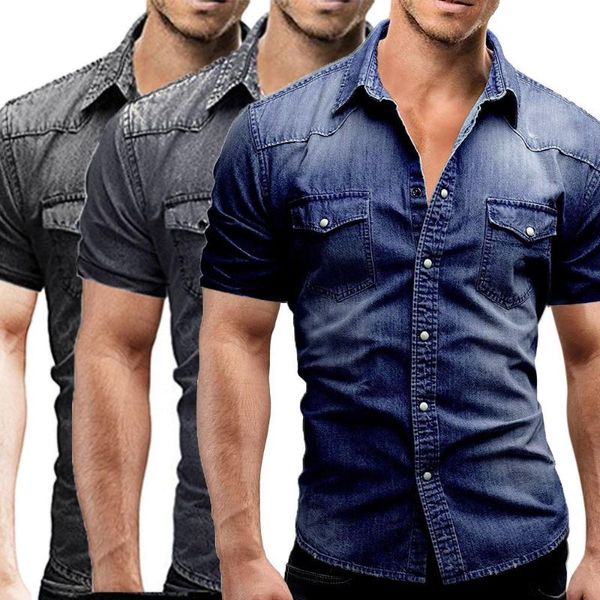men's casual shirts slim fit button shirt with pocket short sleeve blouse denim streetwear 2021, White;black
men's casual shirts slim fit button shirt with pocket short sleeve blouse denim streetwear 2021, White;black