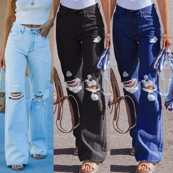 women's jeans pockets high waisted womens autumn wide leg pants fake zippers ripped washed do old cotton full length casual mom, Blue
women's jeans pockets high waisted womens autumn wide leg pants fake zippers ripped washed do old cotton full length casual mom, Blue