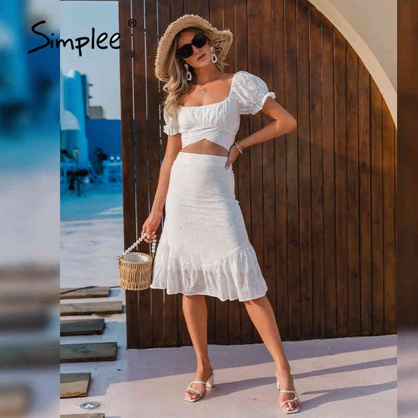 casual two-piece mesh white lace women vintage bandange short crop suit summer puff sleeve holiday dress sets 210414
casual two-piece mesh white lace women vintage bandange short crop suit summer puff sleeve holiday dress sets 210414