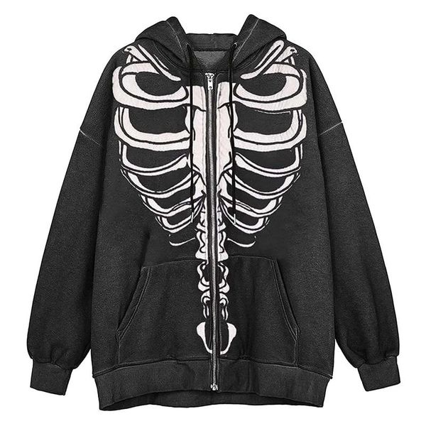 women's hoodies & sweatshirts skeleton print y2k kawaii jackets zipper grunge long sleeve cropped coat vintage streetwear autumn winter, Black
women's hoodies & sweatshirts skeleton print y2k kawaii jackets zipper grunge long sleeve cropped coat vintage streetwear autumn winter, Black