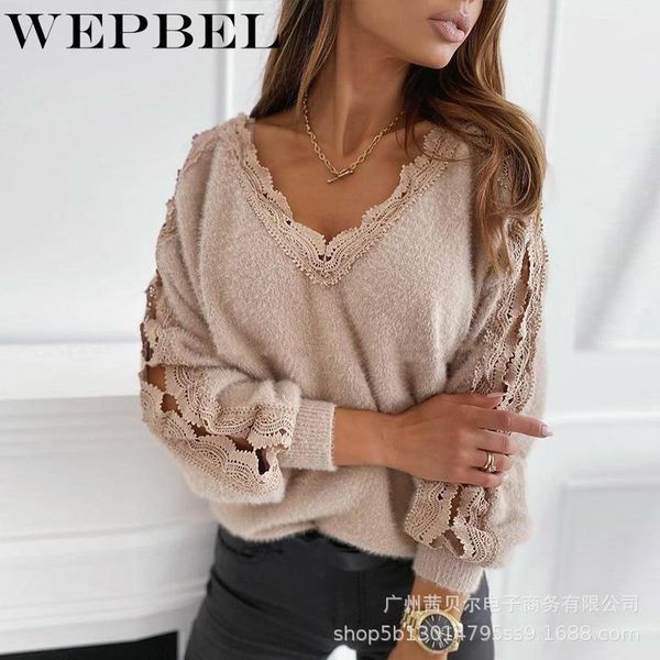 women's solid color loose lace hollow out sweater autumn winter fashion lantern sleeve v-neck pullover sweaters, White;black
women's solid color loose lace hollow out sweater autumn winter fashion lantern sleeve v-neck pullover sweaters, White;black