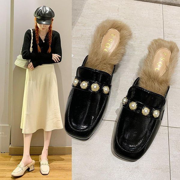 winter faux fur women slippers pearls slip on high heels casual shoes square toe leather mule out side slides bead 8876n, Black
winter faux fur women slippers pearls slip on high heels casual shoes square toe leather mule out side slides bead 8876n, Black