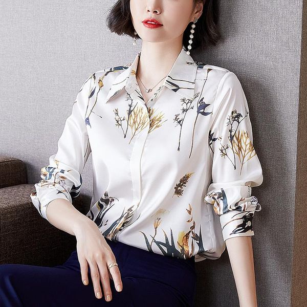 women's blouses & shirts korean silk women satin long sleeve shirt woman print blouse plus size elegant floral, White
women's blouses & shirts korean silk women satin long sleeve shirt woman print blouse plus size elegant floral, White