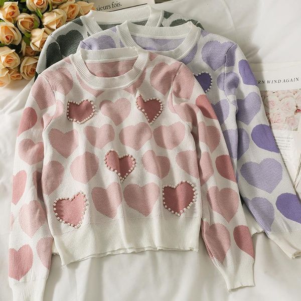 women's sweaters woman knitted heart print sweet women long sleeve pullover o-neck jumper outwear female autumn 2021, White;black
women's sweaters woman knitted heart print sweet women long sleeve pullover o-neck jumper outwear female autumn 2021, White;black