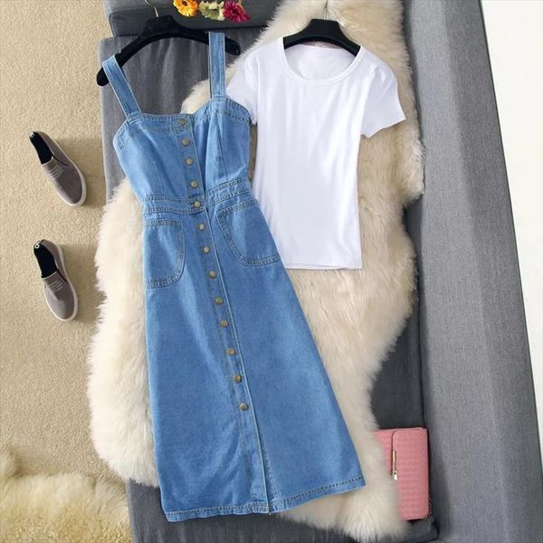 summer denim vintage blue jeans women dress t shirt two piece casual slim strap long ropa mujer talla grande, Black;gray
summer denim vintage blue jeans women dress t shirt two piece casual slim strap long ropa mujer talla grande, Black;gray