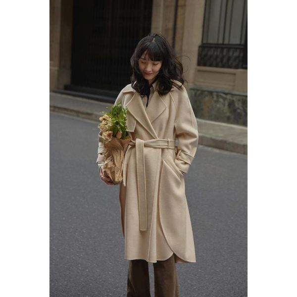 women's wool & blends double cashmere coat winter 2021 waist closing suit collar medium long, Black
women's wool & blends double cashmere coat winter 2021 waist closing suit collar medium long, Black