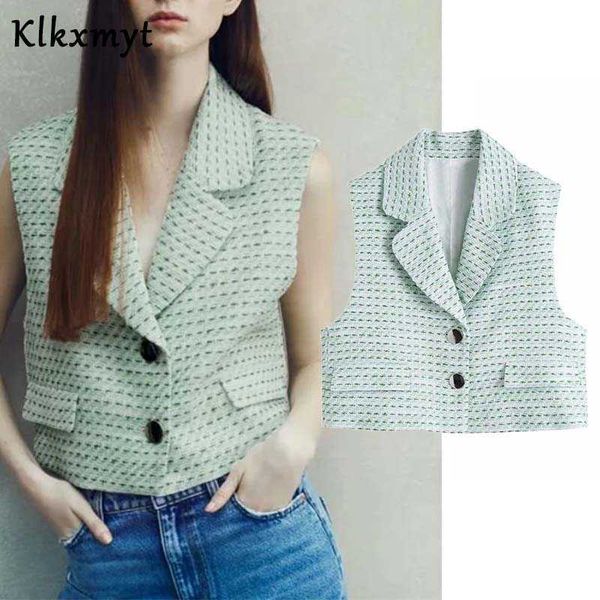 klkxmyt za vest women green textured plaid sleeveless jacket woman cropped waistcoat fashion button summer female 210527, Black;white
klkxmyt za vest women green textured plaid sleeveless jacket woman cropped waistcoat fashion button summer female 210527, Black;white