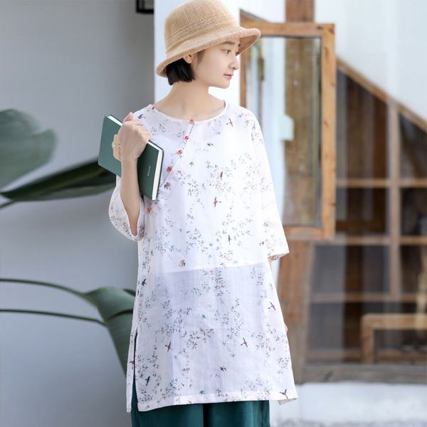 johnature women vintage shirts print floral blouses ramie o-neck half sleeve summer women long shirts 210521, White
johnature women vintage shirts print floral blouses ramie o-neck half sleeve summer women long shirts 210521, White