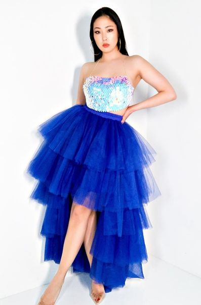 chic fashion royal blue high low long tulle skirts ruffles women wedding birthday party elastic saias, Black
chic fashion royal blue high low long tulle skirts ruffles women wedding birthday party elastic saias, Black