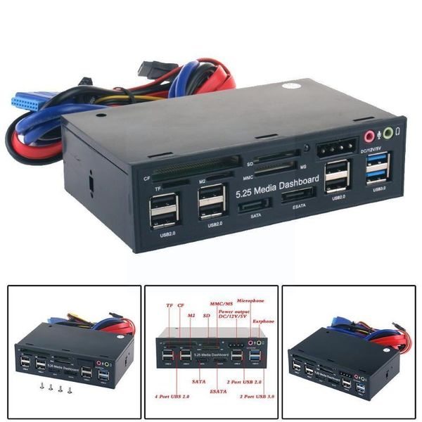 hubs 5.25 inch pc media dashboard front panel audio with ms 3.0 card usb 6 reader tf 2 sata x sd and 2.0 hub esata y0q3
hubs 5.25 inch pc media dashboard front panel audio with ms 3.0 card usb 6 reader tf 2 sata x sd and 2.0 hub esata y0q3