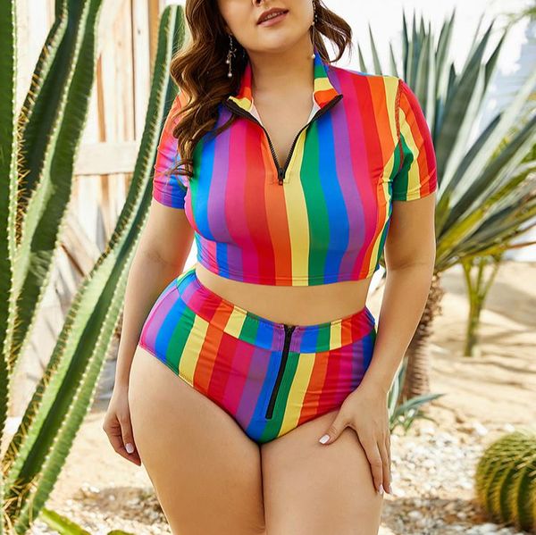 one-piece suits plus size swimwear women two-piece swimsuits rainbow stripe high waist bathing suit short sleeve +thong biquini xxl-5xl
one-piece suits plus size swimwear women two-piece swimsuits rainbow stripe high waist bathing suit short sleeve +thong biquini xxl-5xl