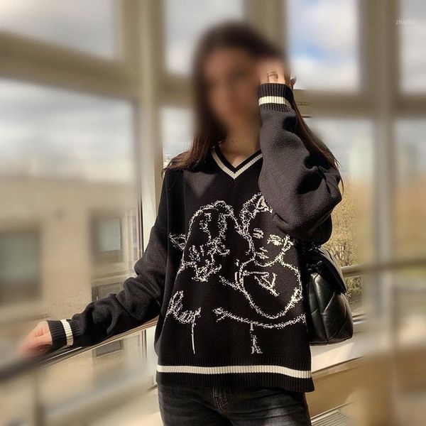 women's sweaters autumn fashion girl loose print angel cartoon long sleeve v-neck woman knitted pullovers female y2k vintage sweater, White;black
women's sweaters autumn fashion girl loose print angel cartoon long sleeve v-neck woman knitted pullovers female y2k vintage sweater, White;black