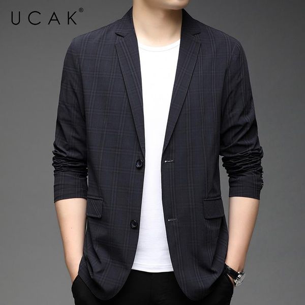 men's suits & blazers ucak brand arrival spring autumn coats streetwear men blazer clothing casual striped single breasted blzaer jacke, White;black 
men's suits & blazers ucak brand arrival spring autumn coats streetwear men blazer clothing casual striped single breasted blzaer jacke, White;black