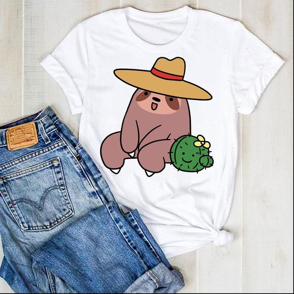 womens t shirt women lady summer sloth cactus cartoon print ladies tee female clothes graphic clothing, White
womens t shirt women lady summer sloth cactus cartoon print ladies tee female clothes graphic clothing, White
