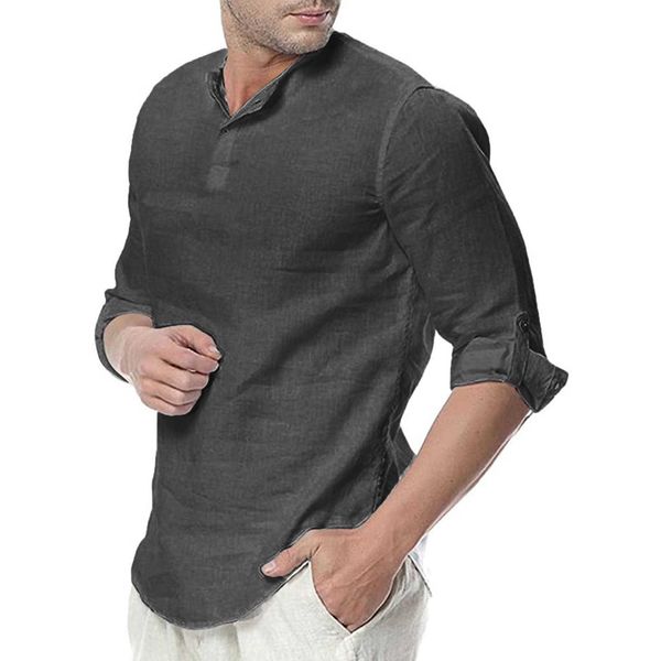 summer casual 2021 loose cotton linen solid large men's long sleeve round neck shirt, White;black
summer casual 2021 loose cotton linen solid large men's long sleeve round neck shirt, White;black