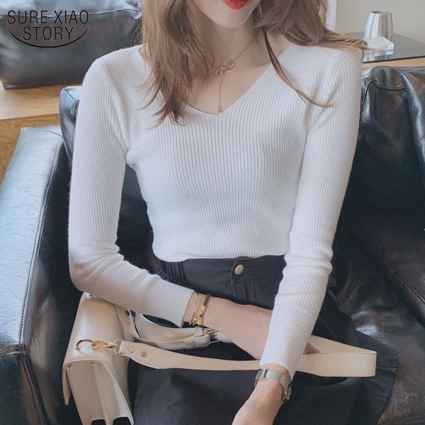 korean slim pullover women winter and autumn long sleeve woman's sweater solid color v neck women's knitwear 10354 210508, White;black
korean slim pullover women winter and autumn long sleeve woman's sweater solid color v neck women's knitwear 10354 210508, White;black