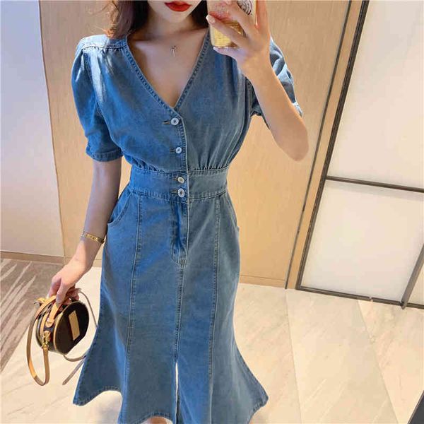 dresses summer v neck puff short sleeve denim mermaid dress women slim single-breasted wrap hip trumpet vestido retro casual 210429, Black;gray
dresses summer v neck puff short sleeve denim mermaid dress women slim single-breasted wrap hip trumpet vestido retro casual 210429, Black;gray