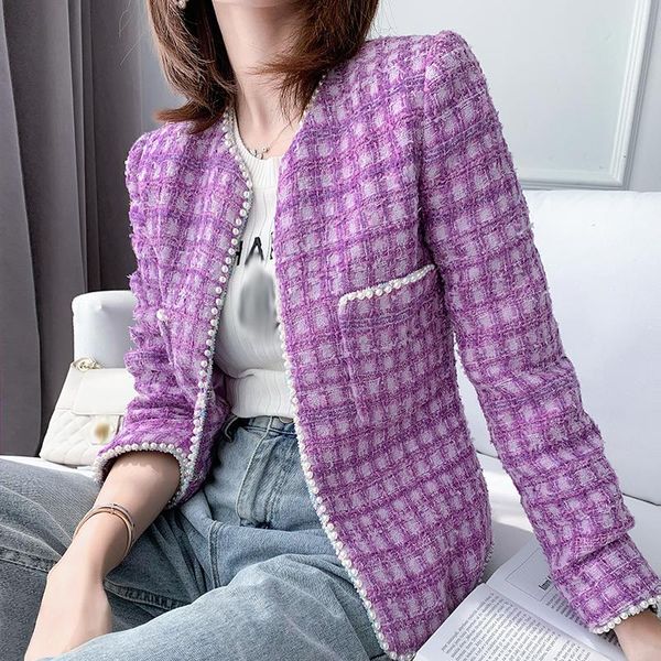 women's jackets autumn winter 2021 women designer fashion tweed celebrity purple plaid pearls beading short coats y363, Black;brown
women's jackets autumn winter 2021 women designer fashion tweed celebrity purple plaid pearls beading short coats y363, Black;brown