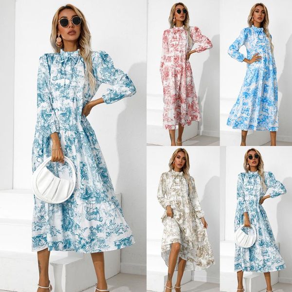 casual dresses 2021 fall women's round neck printed loose nine points sleeve dress fashion ruffle stitching big swing maxi robe femme, Black;gray
casual dresses 2021 fall women's round neck printed loose nine points sleeve dress fashion ruffle stitching big swing maxi robe femme, Black;gray