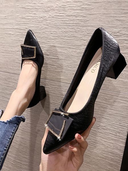 dress shoes pointed toe spring 2021 shallow mouth thick heel metal buckle mid-heel, Black
dress shoes pointed toe spring 2021 shallow mouth thick heel metal buckle mid-heel, Black
