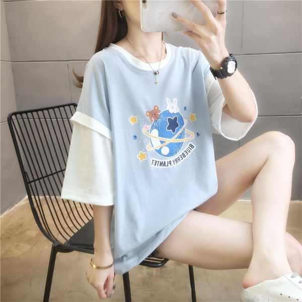 summer trend round neck loose plus size women's t-shirt creative pattern comfortable short-sleeved women, White
summer trend round neck loose plus size women's t-shirt creative pattern comfortable short-sleeved women, White