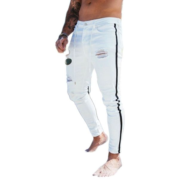 2021 white skinny ripped jeans men biker destroyed hole slim fit denim side stripe pencil pants streetwear hip hop pants male, Blue
2021 white skinny ripped jeans men biker destroyed hole slim fit denim side stripe pencil pants streetwear hip hop pants male, Blue