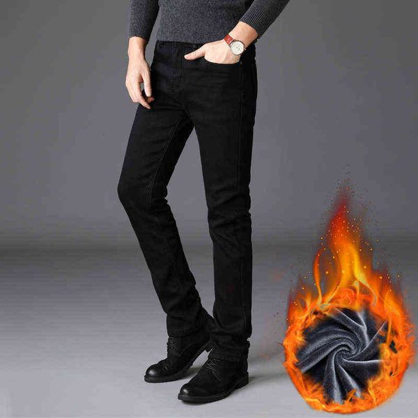 plush boys black slim small straight tube versatile winter thickened warm casual jeans, Blue