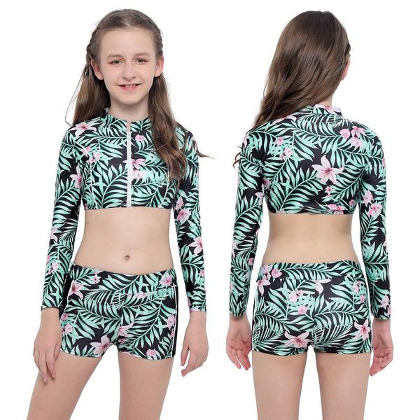 two-piece suits kids girls swimsuits beachwear outfits long sleeves patterns printed zipper front with boyshorts bottoms for summer swim
two-piece suits kids girls swimsuits beachwear outfits long sleeves patterns printed zipper front with boyshorts bottoms for summer swim