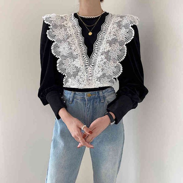 blouses vintage veet shirts women autumn o-neck korean style lace patchwork lady loose sweet blouses femme, White
blouses vintage veet shirts women autumn o-neck korean style lace patchwork lady loose sweet blouses femme, White