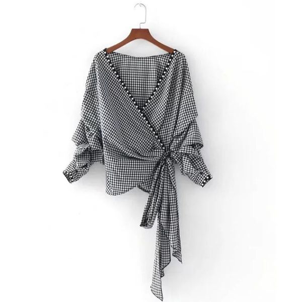 women's blouses & shirts 2021 women plaid shirt retro long sleeve deep v neck pearl ruffles bow tie blouse female chic blusas, White
women's blouses & shirts 2021 women plaid shirt retro long sleeve deep v neck pearl ruffles bow tie blouse female chic blusas, White