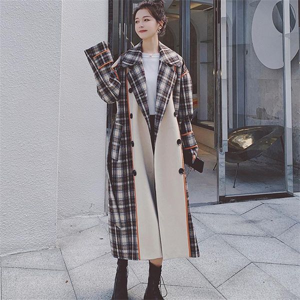 women's wool & blends stitching woolen plaid coat women korean version 2021 autumn winter casual gentle all-match lady femme, Black
women's wool & blends stitching woolen plaid coat women korean version 2021 autumn winter casual gentle all-match lady femme, Black