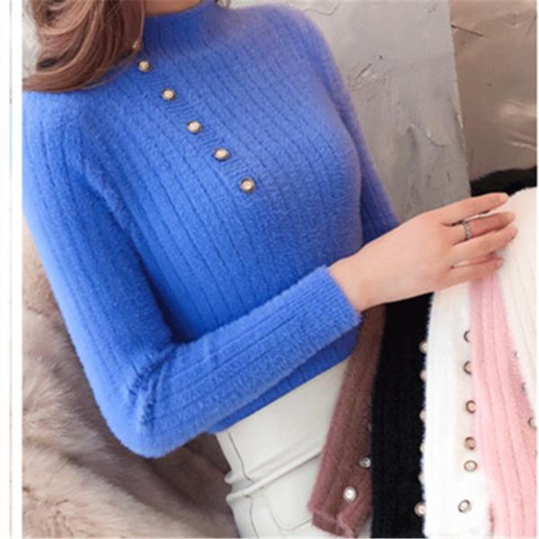 women's sweaters faux mink velvet button bottom slim women warm knitted sweater pullover female spring high collar solid color, White;black
women's sweaters faux mink velvet button bottom slim women warm knitted sweater pullover female spring high collar solid color, White;black