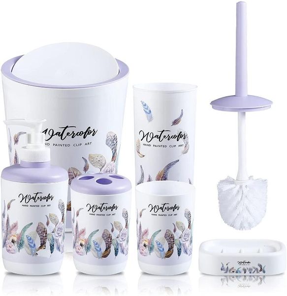 bath accessory set imucci purple feather 6pcs bathroom accessories - with trash can toothbrush holder soap dispenser and lotion cup
bath accessory set imucci purple feather 6pcs bathroom accessories - with trash can toothbrush holder soap dispenser and lotion cup