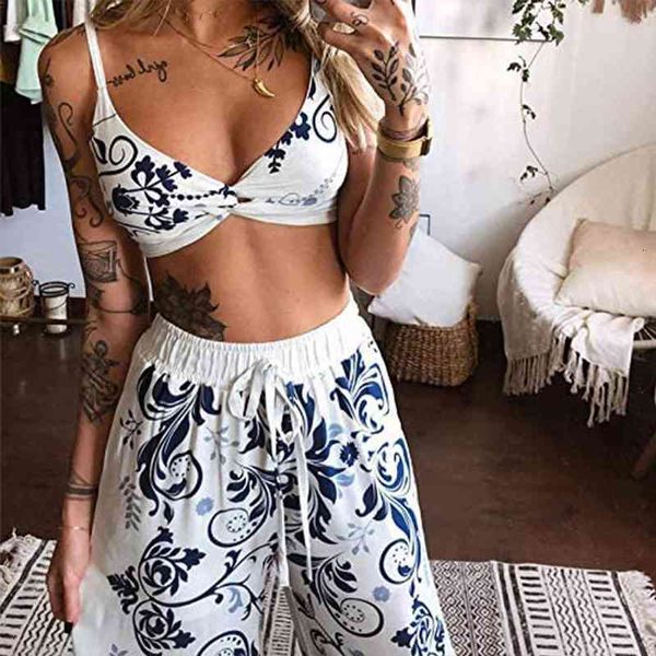 fashion women trouser suits 2 pieces sets summer printed beachwear strapless tank high waist elastic band pants lady outfits, White
fashion women trouser suits 2 pieces sets summer printed beachwear strapless tank high waist elastic band pants lady outfits, White