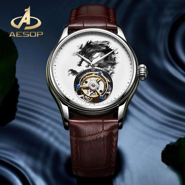 wristwatches aesop double-sided sapphire glass waterproof watch ink painting dragon dial ++ real tourbillon men mechanical, Slivery;brown
wristwatches aesop double-sided sapphire glass waterproof watch ink painting dragon dial ++ real tourbillon men mechanical, Slivery;brown