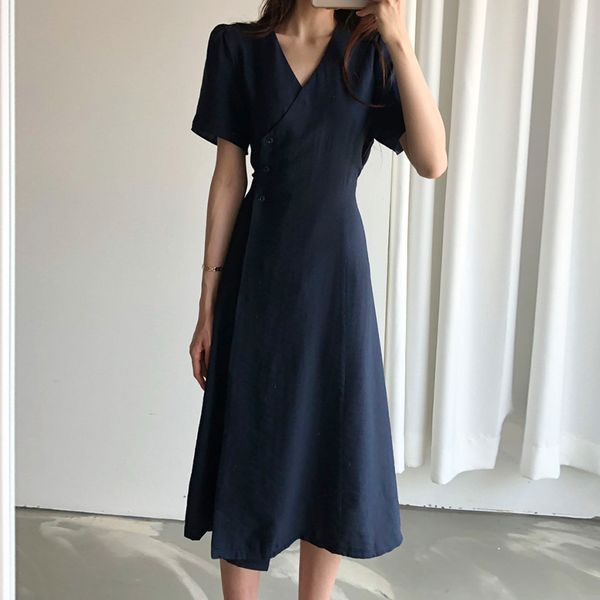 summer girls women cotton v neck casual short sleeve dresses female vintage solid dress boho robe femme vestido 210417, Black;gray
summer girls women cotton v neck casual short sleeve dresses female vintage solid dress boho robe femme vestido 210417, Black;gray