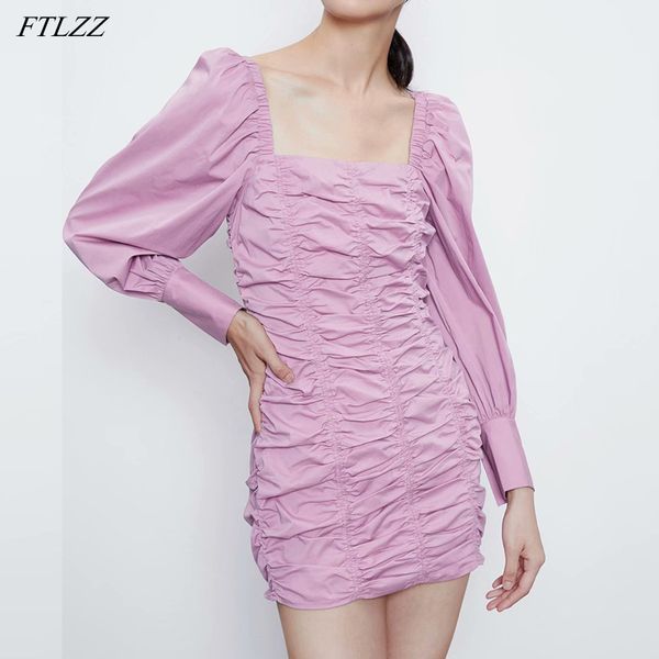 spring autumn women vintage square collar puff sleeve mini dress elegant draped empire slim purple for party 210423, Black;gray 
spring autumn women vintage square collar puff sleeve mini dress elegant draped empire slim purple for party 210423, Black;gray