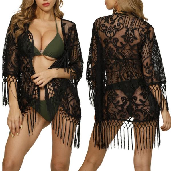 women swimsuit cover up beach blouse with tassels solid color loose style black/ white/ blue/ 's swimwear women's, White;black
women swimsuit cover up beach blouse with tassels solid color loose style black/ white/ blue/ 's swimwear women's, White;black