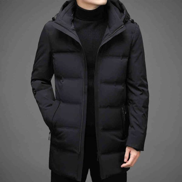 men's white duck medium long 90 down jacket men's business winter thickened warm middle-aged and elderly coat, Black