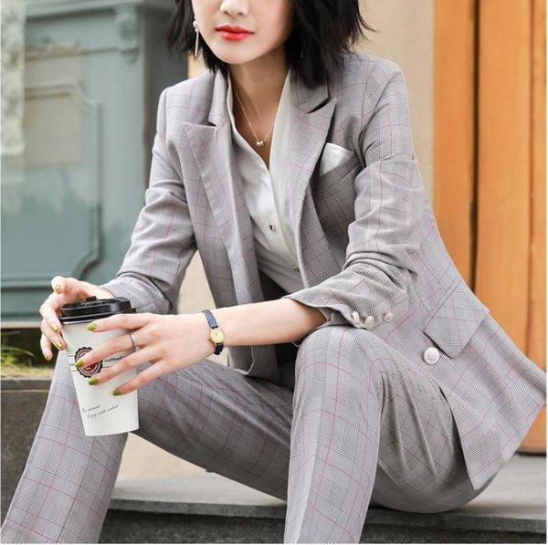 women's suits & blazers formal spring autumn double breasted office ladies plaid blazer sets fashion women long pants plus size 4xl, White;black
women's suits & blazers formal spring autumn double breasted office ladies plaid blazer sets fashion women long pants plus size 4xl, White;black