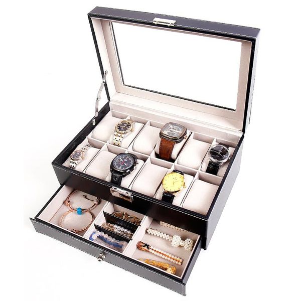 watch boxes & cases large double-layer leather storage box organizer mens display holder black jewelry gift case, Black;blue
watch boxes & cases large double-layer leather storage box organizer mens display holder black jewelry gift case, Black;blue