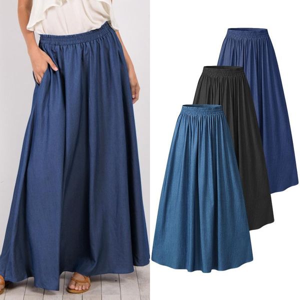 skirts summer skirt women's denim maxi elastic high waist party office casual solid pockets pleated femininas, Black
skirts summer skirt women's denim maxi elastic high waist party office casual solid pockets pleated femininas, Black