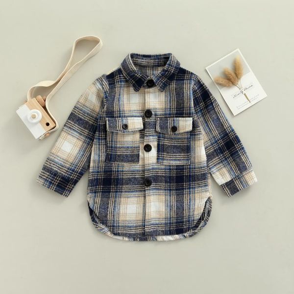 jackets children plaid print coat loose fit long sleeve lapel neck irregular hem shirt with pockets, Blue;gray
jackets children plaid print coat loose fit long sleeve lapel neck irregular hem shirt with pockets, Blue;gray